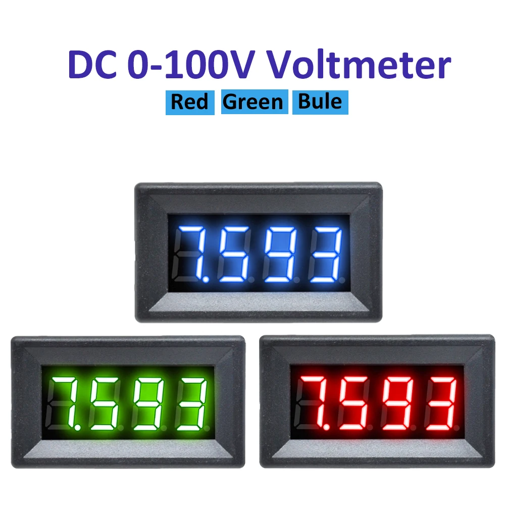 DC 0-100V 0.36-Inches Three-wire LED Display 4-digital Voltmeter Voltage Indicator With Case Electrician Tools Red Bule Green