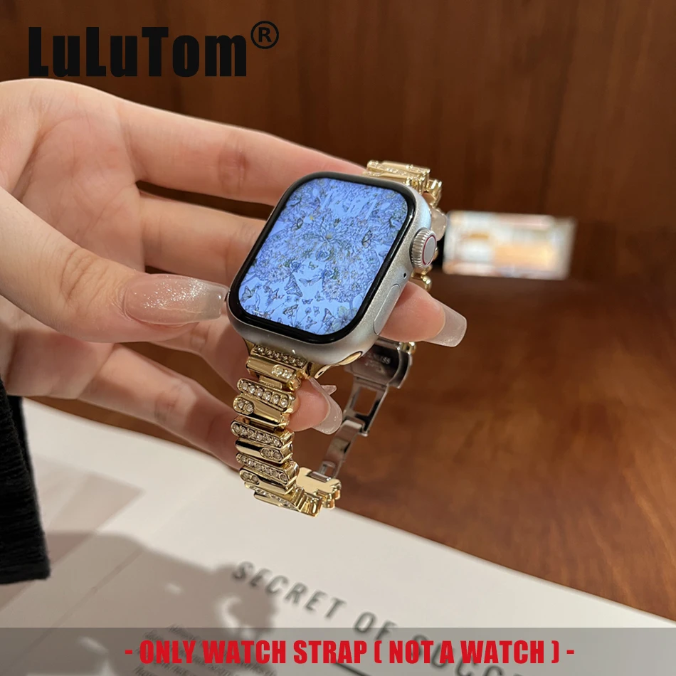 Bright Diamond Metal Strap For Apple Watch Band 38/40/41/42/44/45/49mm iWatch Ultra 9 8 7 6 SE 5 4 Luxury Woman Bracelet Jewelry