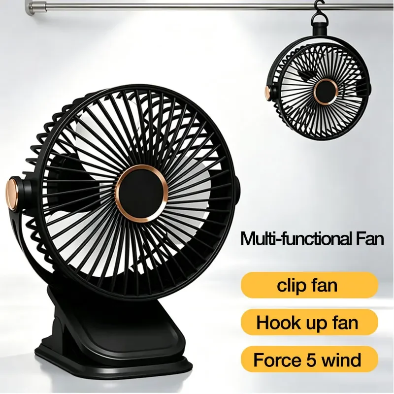 Adjustable Angle Air Cooling Fans Portable 5 Levels 1200mAh Table Edge Clip Cooling Fan with Hook Ceiling Fan for Home Office