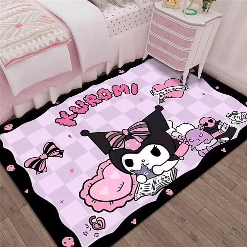 

Периферийный ковер Sanrio Kuromi, одеяло для спальни, гостиной, полноразмерное покрывало для кровати, милый устойчивый к пятнам напольный коврик для фотосъемки