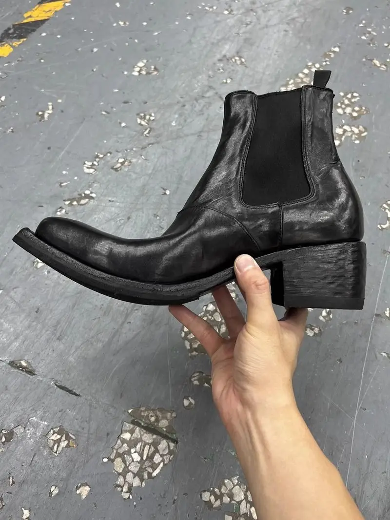 2026 High-top Men's Heightened Thick-soled Pointed-toed Chelsea British Casual Trendy High-heeled Wizard Boots