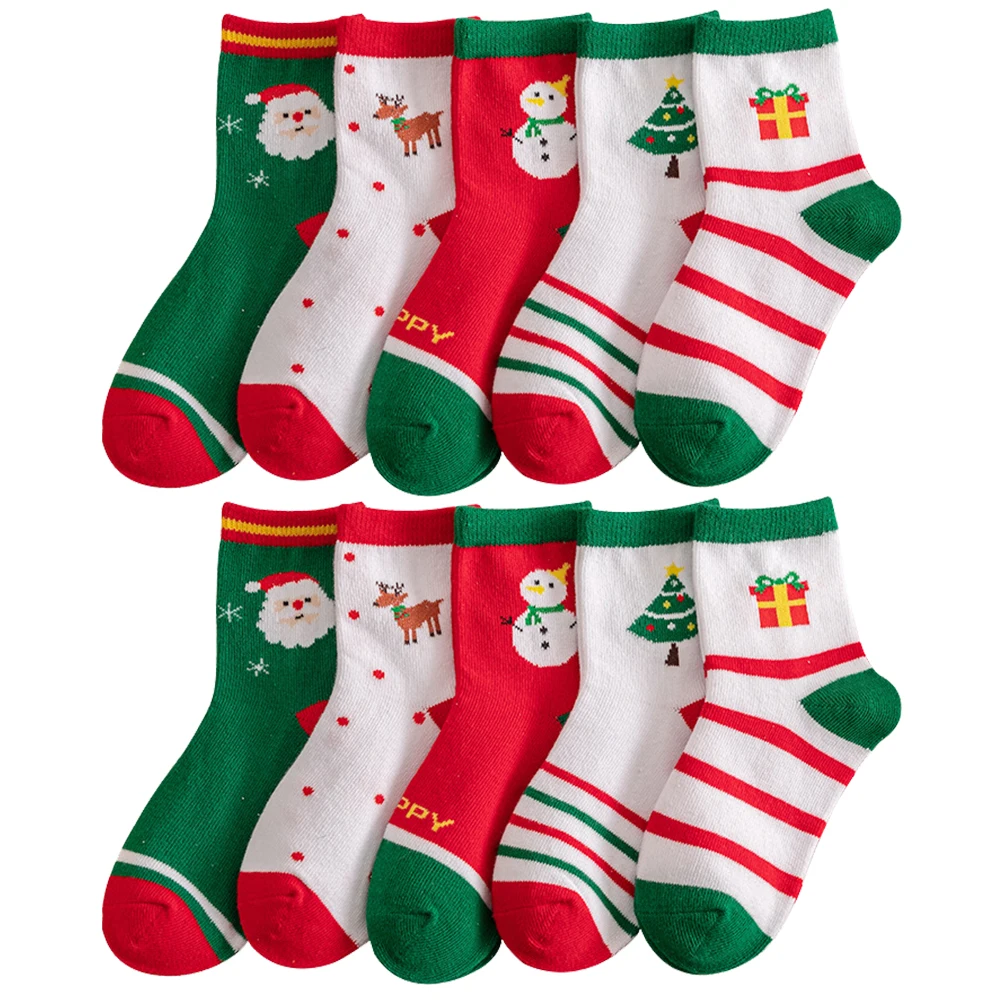 

5 Pairs Kids Christmas Socks 21 Autumn Winter Cute Patterned Stockings L Size Children Socks Holiday Casualwear