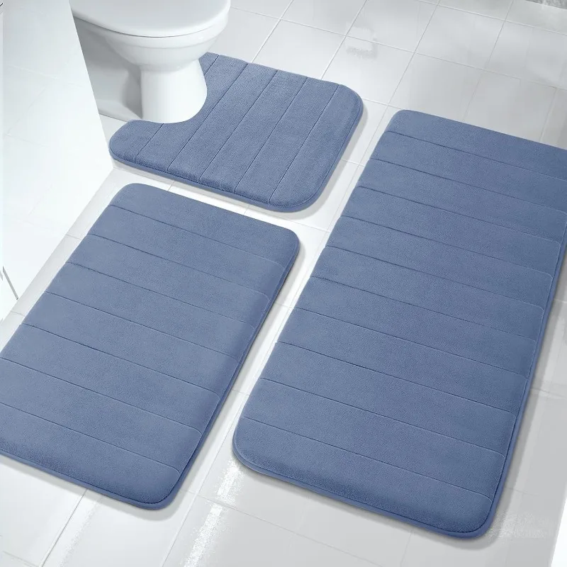 

3 Pieces Memory Foam Bath Mat Sets, 44.1x24 + 31.5x19.8 and U-Shaped for Bathroom Rugs, Toilet Mats, Non-Slip, Soft Comfortable