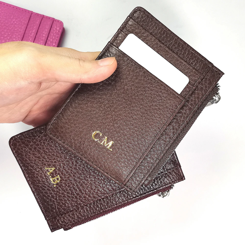 Personalisierter Luxus-Kartenhalter mit Reißverschluss aus echtem Leder, modische Geldbörse, lässige Visitenkartenmappe für Damen, Großhandel. – Detail 6