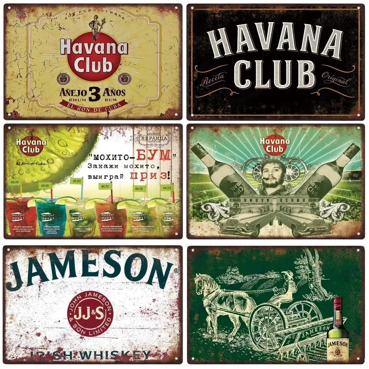 Vintage HAVANA CLUB,JAMESON,Beer Brand Metal Tin Sign Decorative Plaque For Club Man Cave Bar Workshop Pub Hotel Cafe Wall Decor