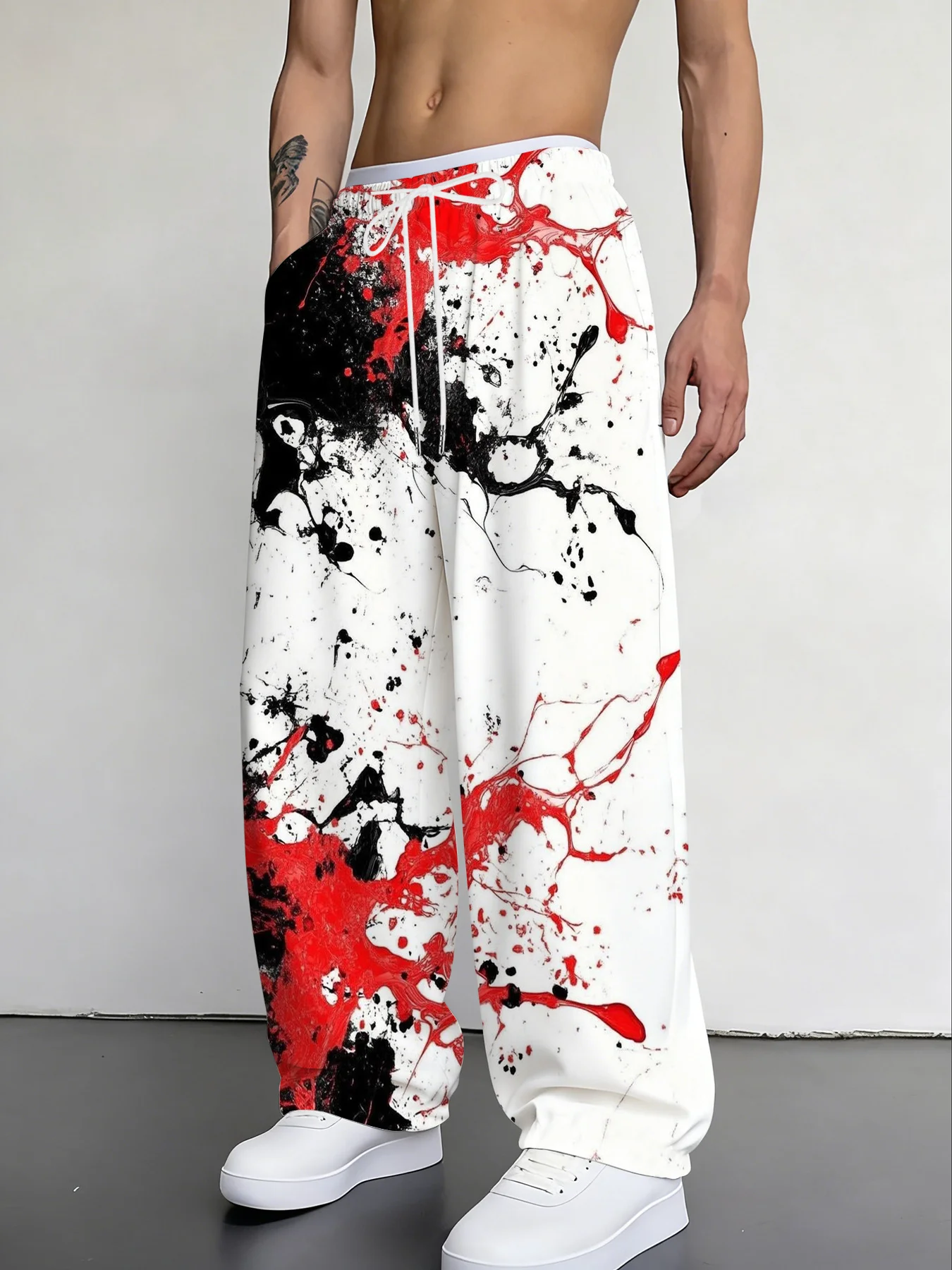 26 Trendige Unisex-Jogginghosen mit geradem Bein und Sakura-Blumenmuster, chinesischer Stil, Blumendruck, Colorblock, Hip-Hop-Street-Style, lange Hose – Detail 5