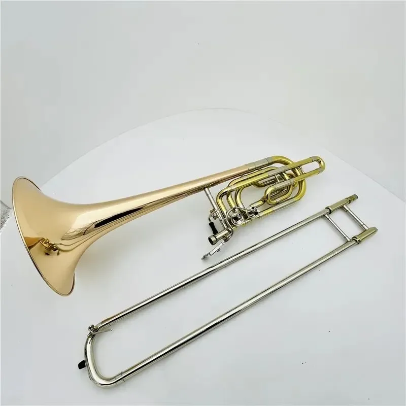 

New Arrival Bb/f Trombone Two-Piston Two-Color Phosphor Bronze Brass Plated Professional Musical Instrument With Case