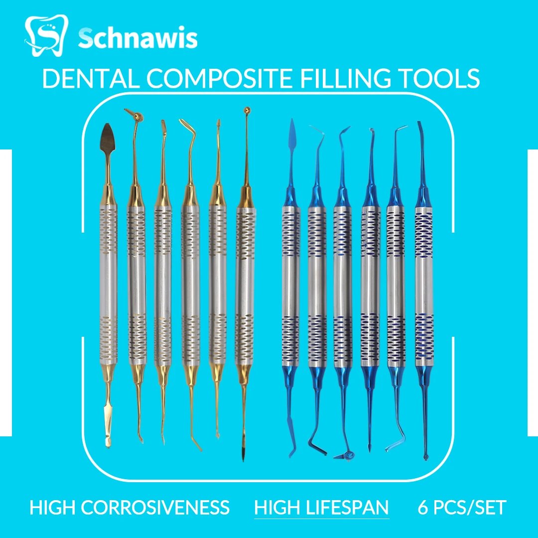 

6 шт./компл., шпатель для наполнения ортодонтической композитной смолой, инструмент для восстановления, Denspay, набор наполнителей из смолы с титановым покрытием, толстая ручка