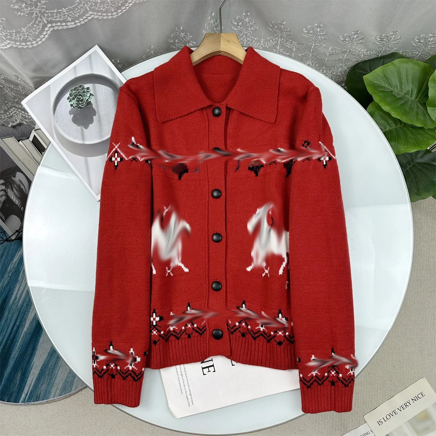 

Новый осенне-зимний вязаный свитер с вышивкой Fair Isle, декорированный маленьким воротником, открытый кардиган для женщин с длинными рукавами