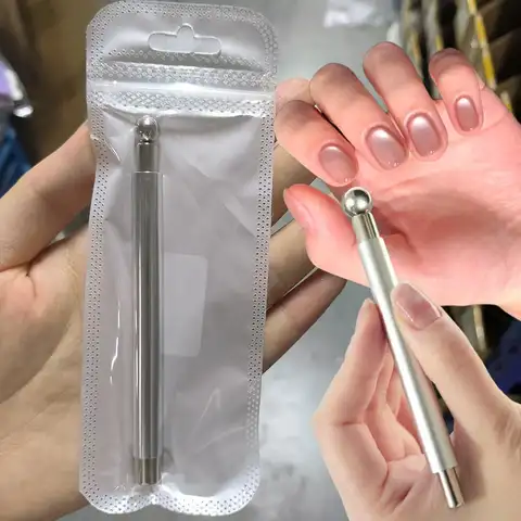 1 szt. Magnetyczny patyczek do paznokci z efektem szklanych koralików ﻿ Długopis magnetyczny z podwójną końcówką, efekt kociego oka, mocny magnes, stalowa kula, odłączany, narzędzie do manicure