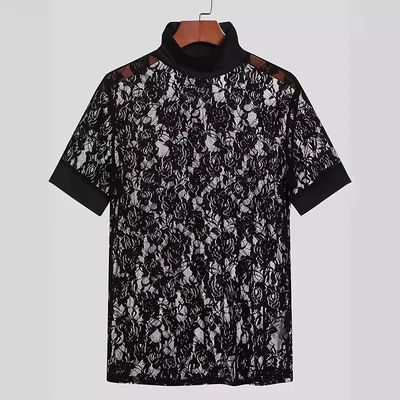 男性用の通気性のある伸縮性のあるメッシュTシャツ,セクシーな透かし彫りのTシャツ,フィットトップ,半袖,スポーツマッスルスポーツ,透明,夏,エレガント