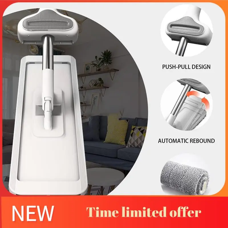Flat Mop,Hands-Free Self Wringing Floor Cleaning Mop Microfiber Floor Mop Hand Washing Free Mop Plastic+Stainless Steel