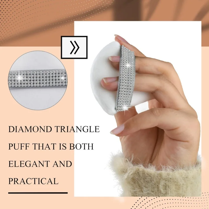 3 pçs diamante triângulo pó puff rosto macio ferramenta de maquiagem strass macio esponja de veludo maquiagem esponja cosméticos acessórios