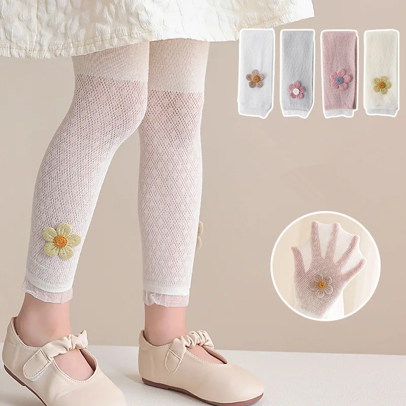 Girls Leggings Kids Hollow Out Pants Summer Children's Clothing Pencil Pants Flower Trousers Korean Style