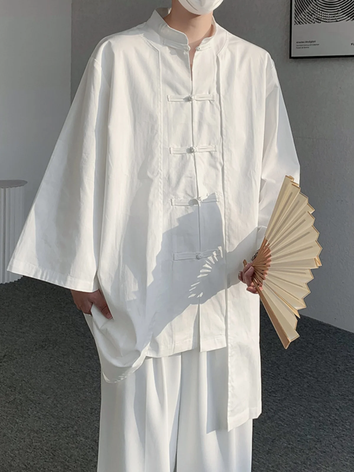 

Новое китайское мужское пальто ort Sve irt средней длины на пуговицах, искусственная двухсекционная верхняя одежда Dao Pao Hanfu Zhongan Tang...