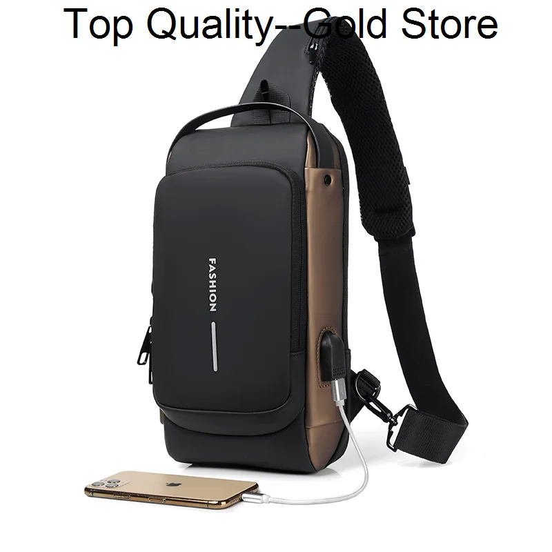 

USB Charging Waterproof Nylon Men Chest Bag Multifunction Anti-theft Movement Crossbody Bags Travel Messenger Pack For