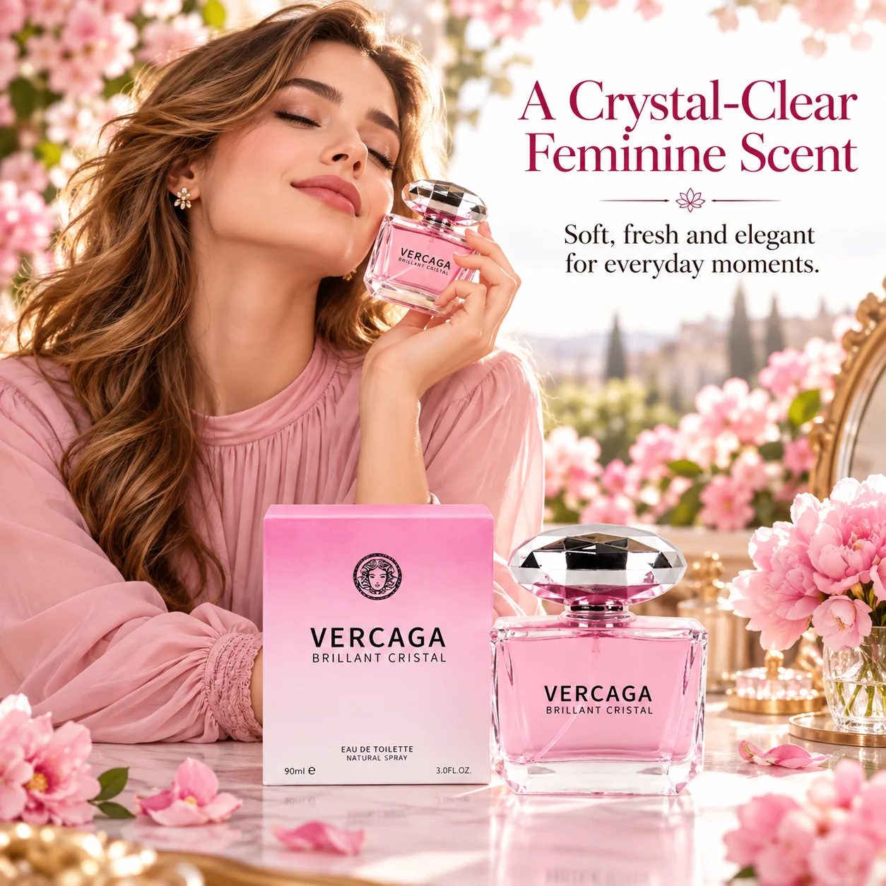 Ladies Eau De Toilette 90ml, Pink Diamond Cap Perfume, Long Lasting Sweet Fragrance for Dating and Special Occasions