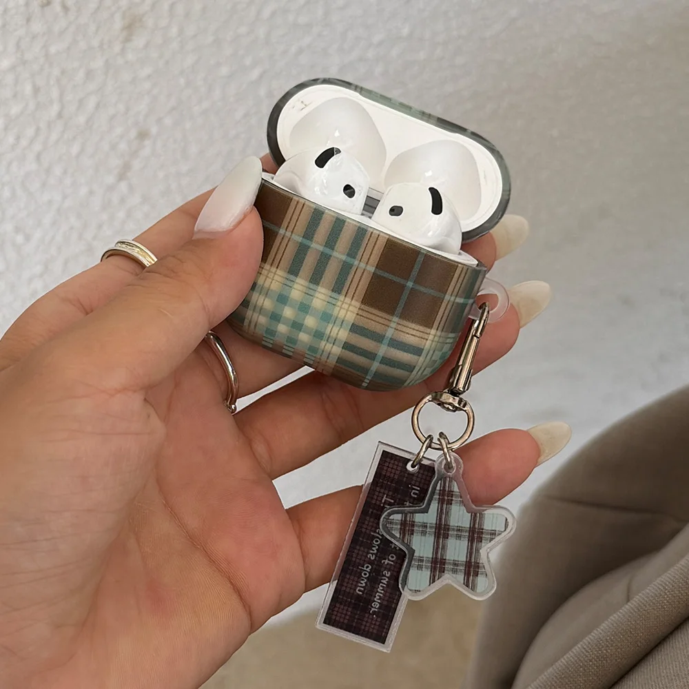 Fashion Matte Green Brown Plaid Pattern Clear Soft Wireless Bluetooth Earphone Case For AirPods 1 2 3 4 5 Pro 2 3 Soft Cover