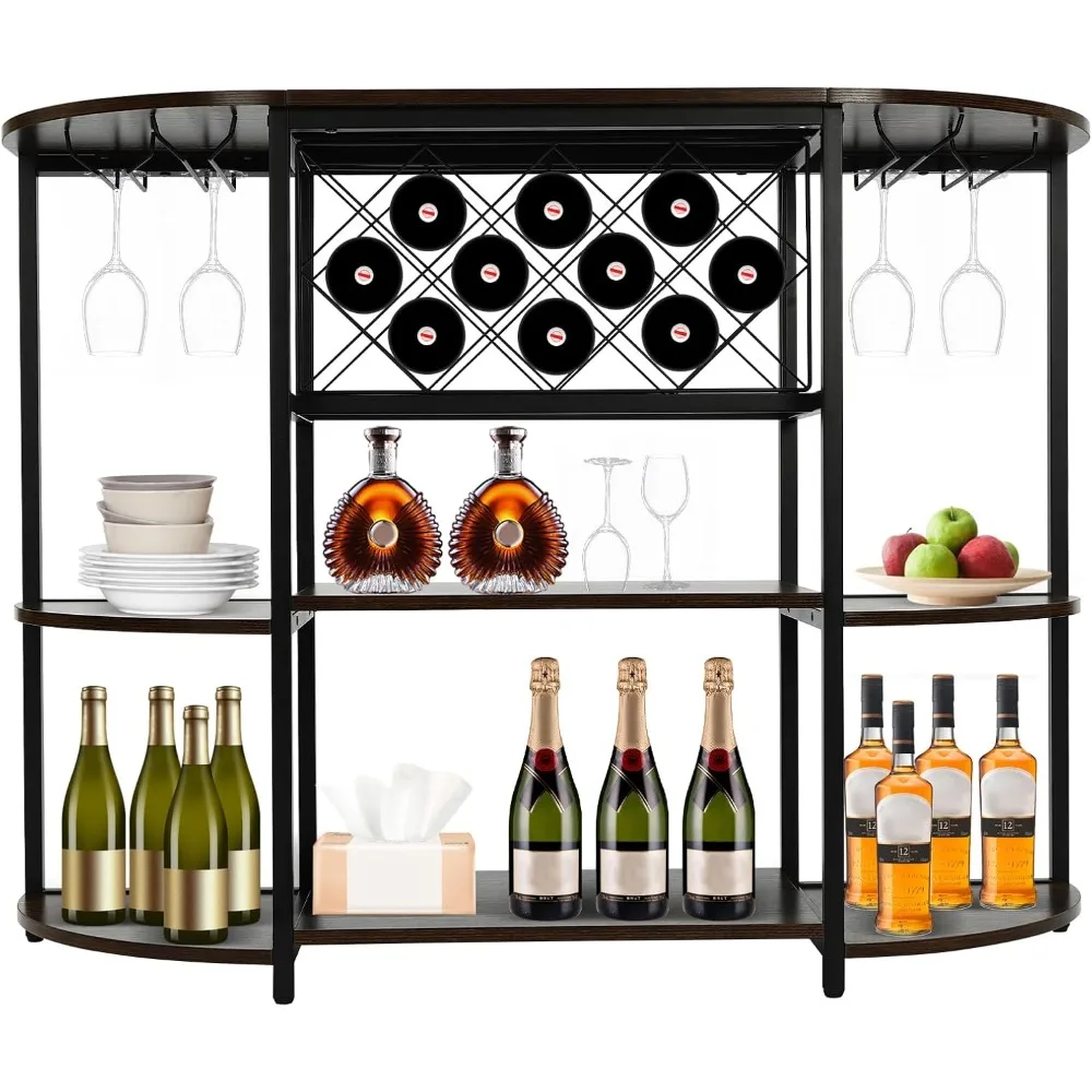 

Wine Rack Table, 3 Tier Wine Bar Cabinet with Wine Bottle Rack and Glass Holders, Freestanding Wine Racks & Cabinets for Kitchen