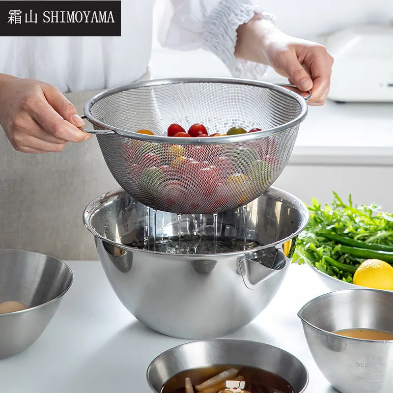 

SHIMOYAMA Kitchen Drain Basket Bowl Stainless Steel Washing Storage Basket Strainers Bowls Vegetable Salad Cleaning Colanders