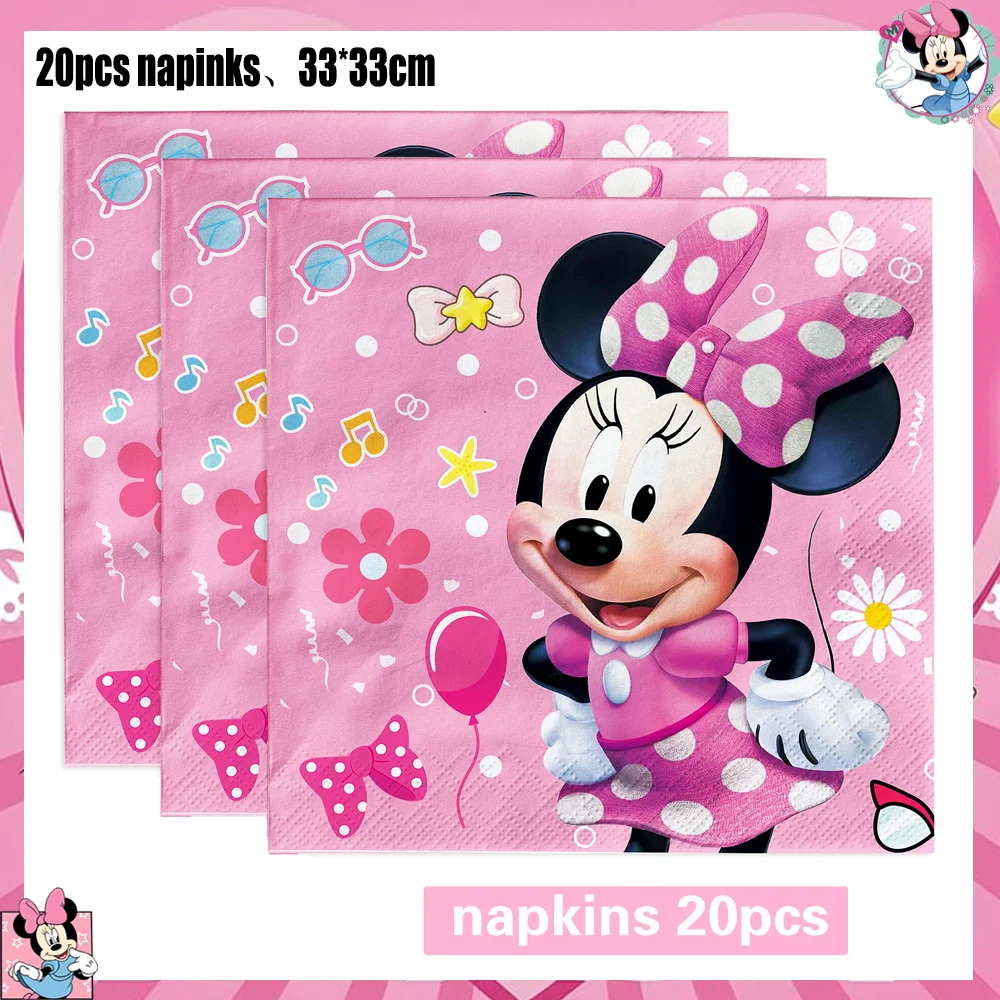 Disney Minnie Mouse Birthday Party Decoration Pink Minnie Paper Plate Cup Napkin Tablecloth Balloon Backdrop for Kid Baby Shower