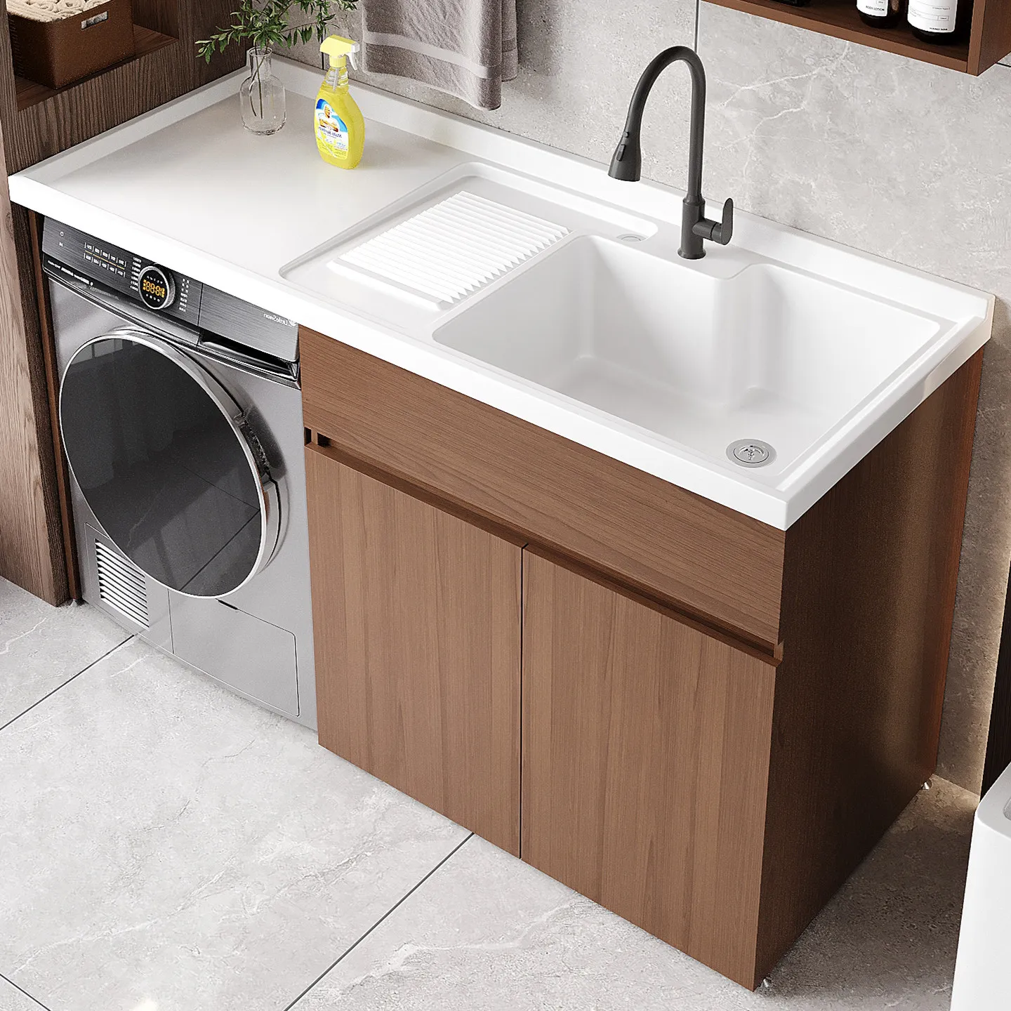 Honeycomb aluminum balcony washing machine integrated cabinet combination laundry sink quartz stone drum significant other