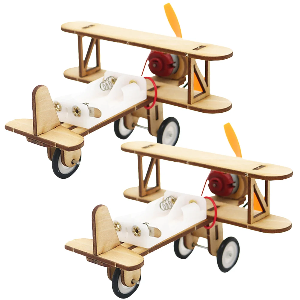 2 Pcs Puzzle Decorative Wood Craft Early Educational Toy Delicate Assemble Plane Wooden Children Model DIY