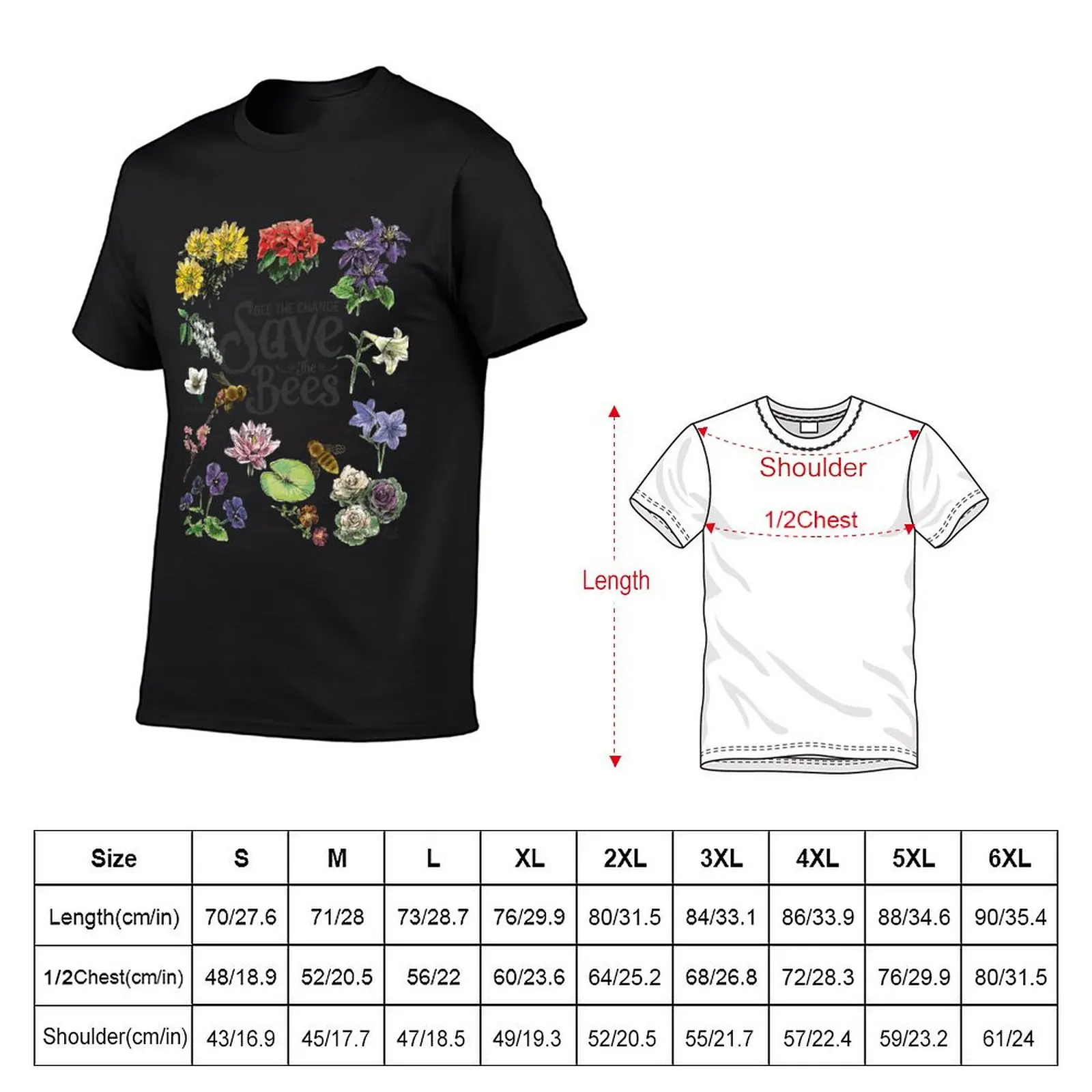 Save The Bees Flowers Honey Bee Decline Clipart T-Shirt vintage clothes graphic shirts black t-shirts for men