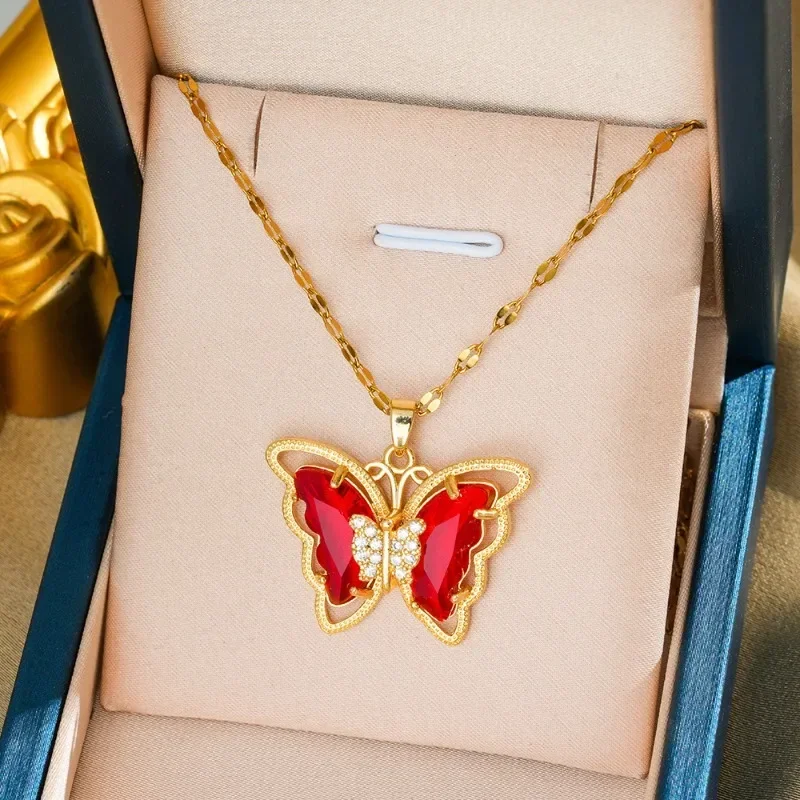 Самые продаваемые ожерелья из титановой стали с цветной бабочкой от Xiaohongshu Animal Series 9527