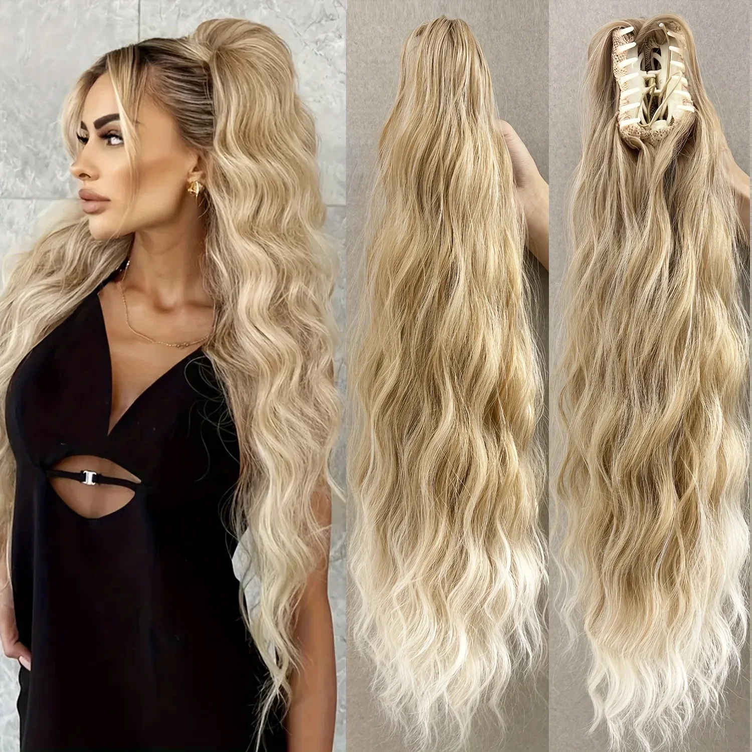 

In Stock 26-inch Long Water Ripple Hair Claw Ponytail, European & American Style