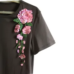 Fashion luxury large pink sew on peony flower patches for clothes DIY sewing beaded appliques for jacket Clothing decoration