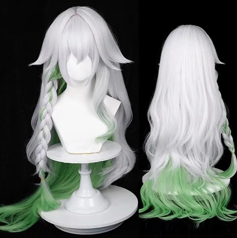 Cosplay Wig Genshin Impact The Greater Lord Rukkhadevata Synthetic Long Wavy White Green Mix Game Hair Wig for Party