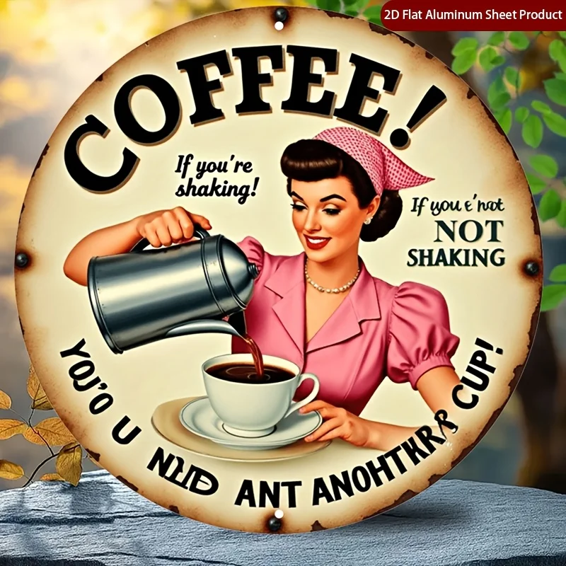 A single 2D flat sign depicting a woman pouring, designed in a retro circular style.