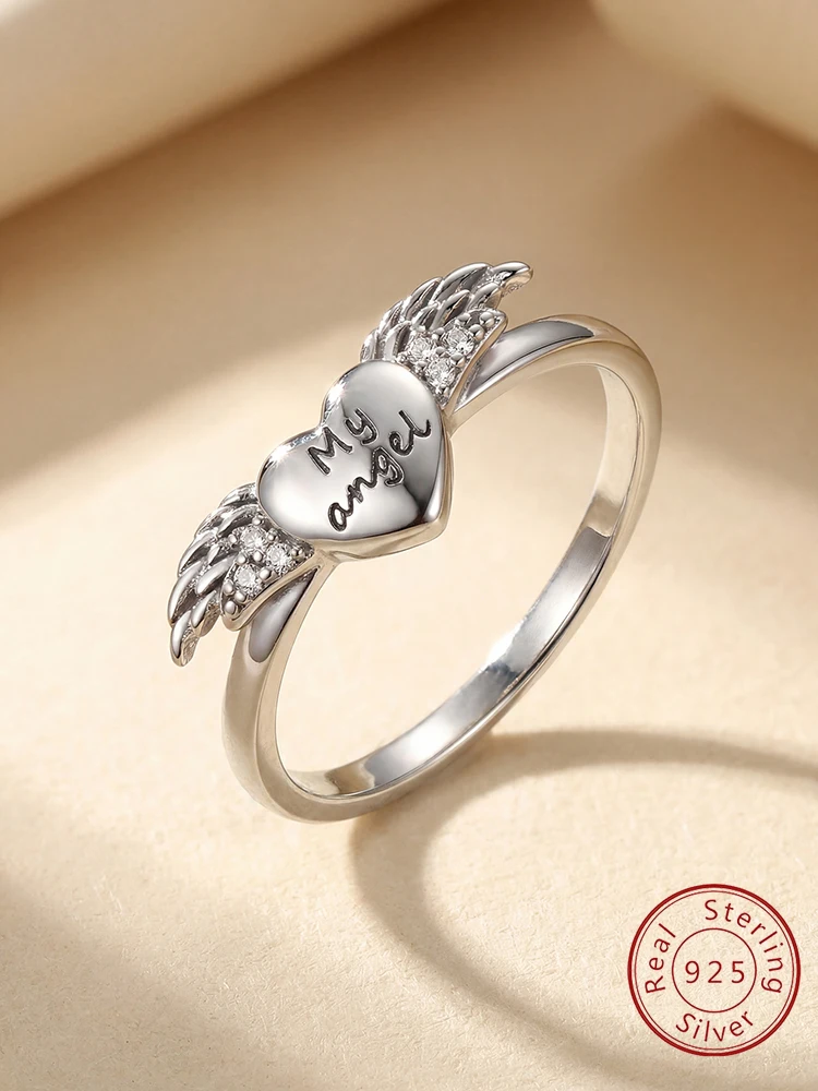 

Модное кольцо из стерлингового серебра 925 пробы с сердечком и крыльями ангела, кольцо с цирконием для женщин, на годовщину, помолвку, роскошное ювелирное изделие высокого качества, подарок