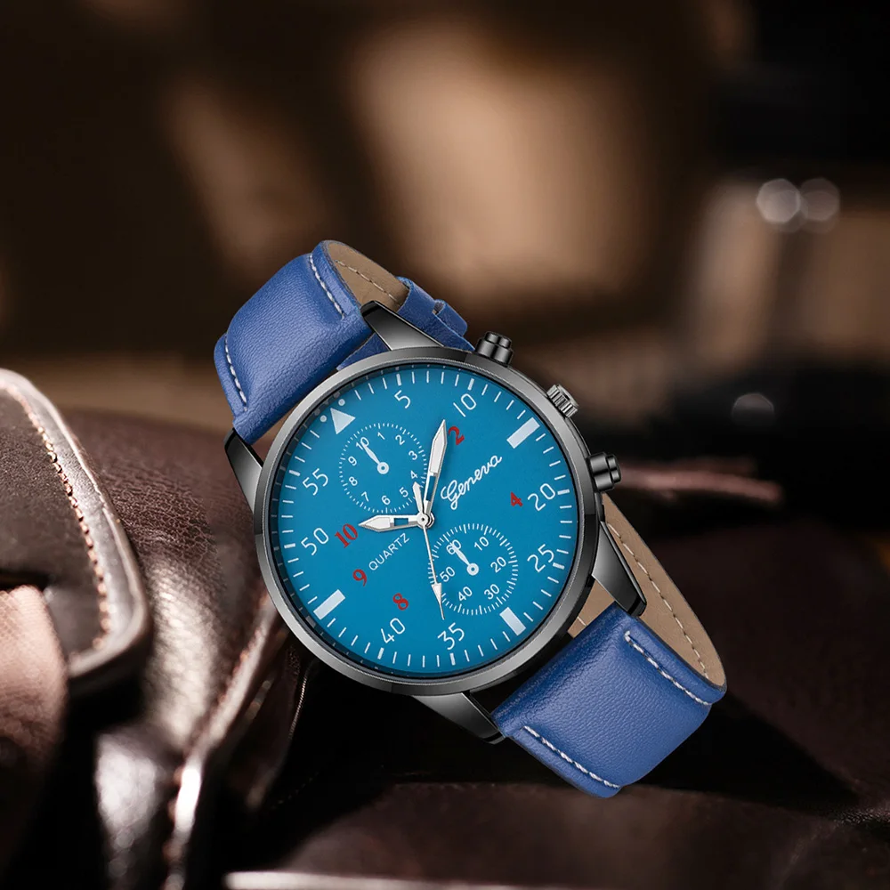 Ensemble de montres à quartz bleues pour hommes, tendance de la mode d'affaires, bracelet de montre, ensemble de bijoux, sans boîte, 2 pièces par ensemble