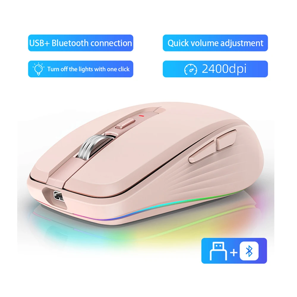 

Wireless Gaming Mouse 2.4g Bluetooth-compatible 5.1 Dual-mode 2400dpi Mute Computer Mouse For Game Office