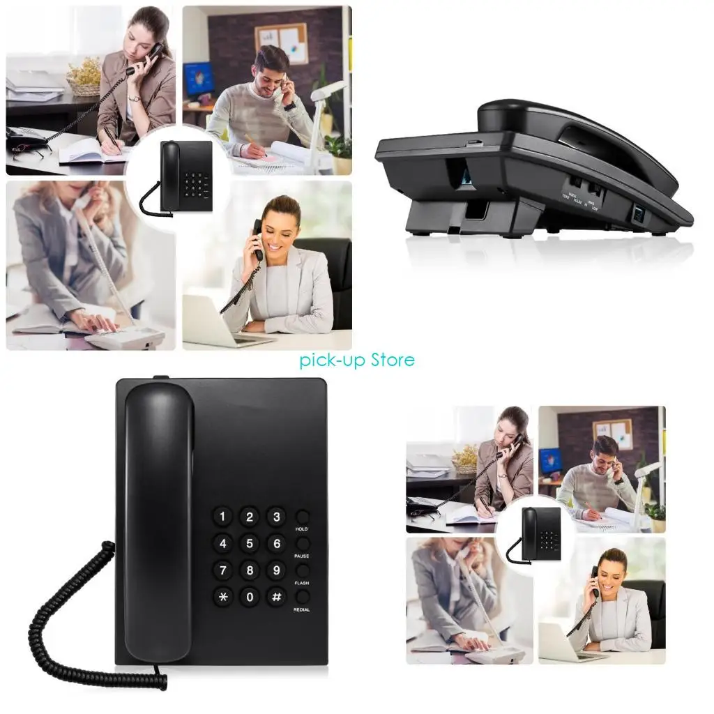 Q5WA Corded Landline Phone Quick Redial HOLD Function for Home/Office Use Black