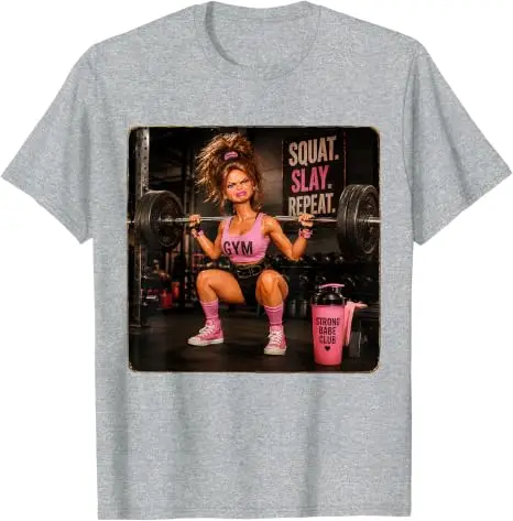Lustiges Fitness-T-Shirt mit Meme-Humor: Ekelhaftes Gym-Girl, Y2K-Puppen-Gesicht, Damenmode, Gewichtheben-Grafik, Baumwollbekleidung – Detail 7