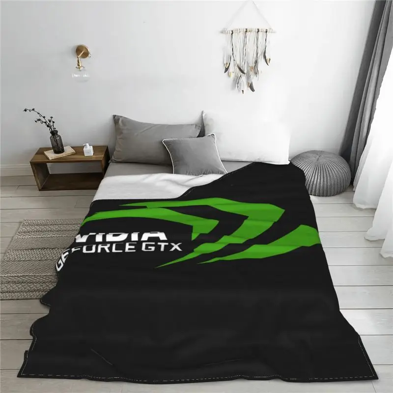 Nvidia Geforce Gtx Graphics Men Geek Logo Blanket Fluffy Bedding High-Quality Faux Fur Mink Sofa Decorative