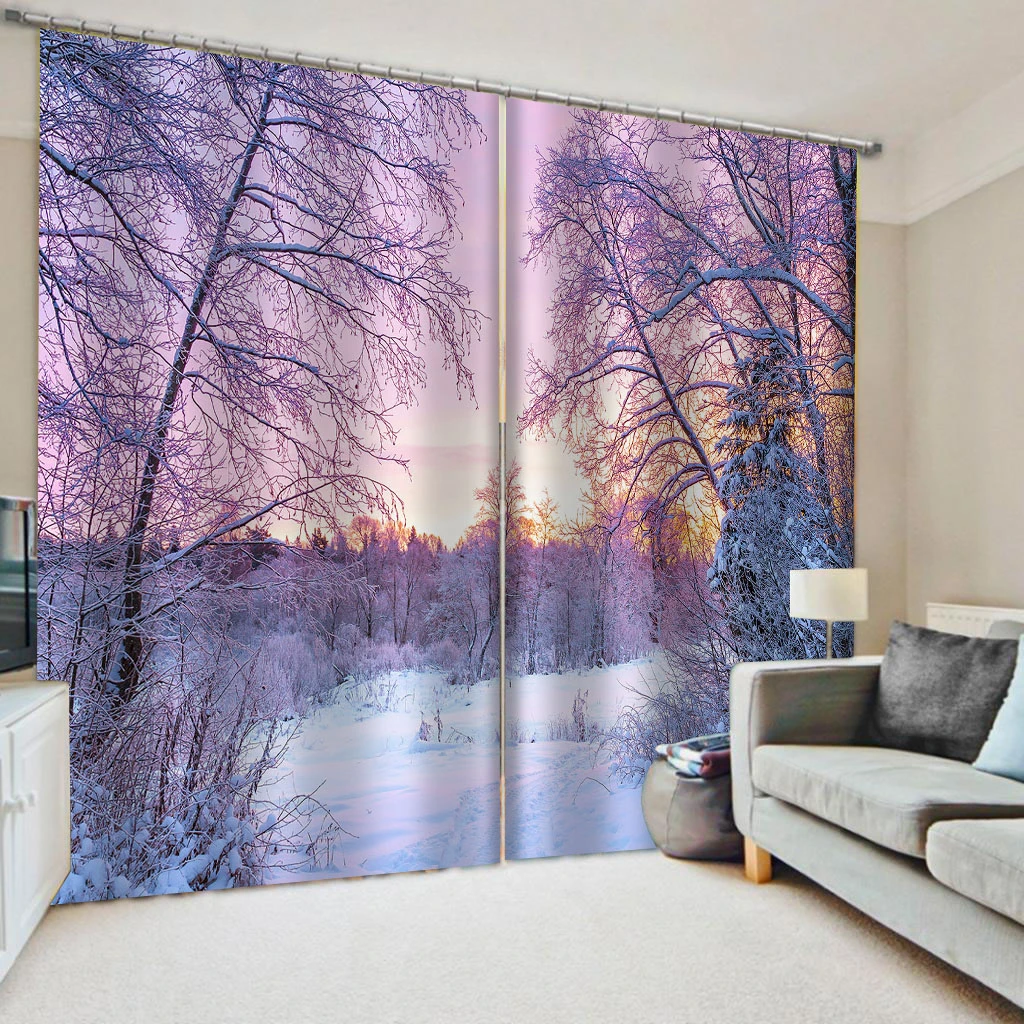 Customized size Luxury Blackout 3D Window Curtains For Living Room winter snow curtains 3d stereoscopic curtains