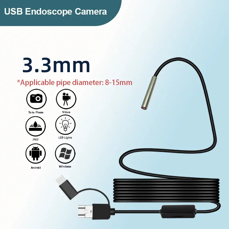 1MP 3.3mm 視野角 80 °   産業用パイプライン検査用の超薄型 USB ハードライン内視鏡