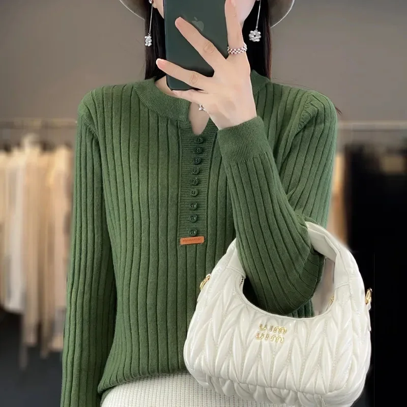 2024 Sweater Women Long Sleeve Top Knitted Pullover V-Neck Fashion Sweater Woman Winter Basic Female Clothing Soild OL Sweaters