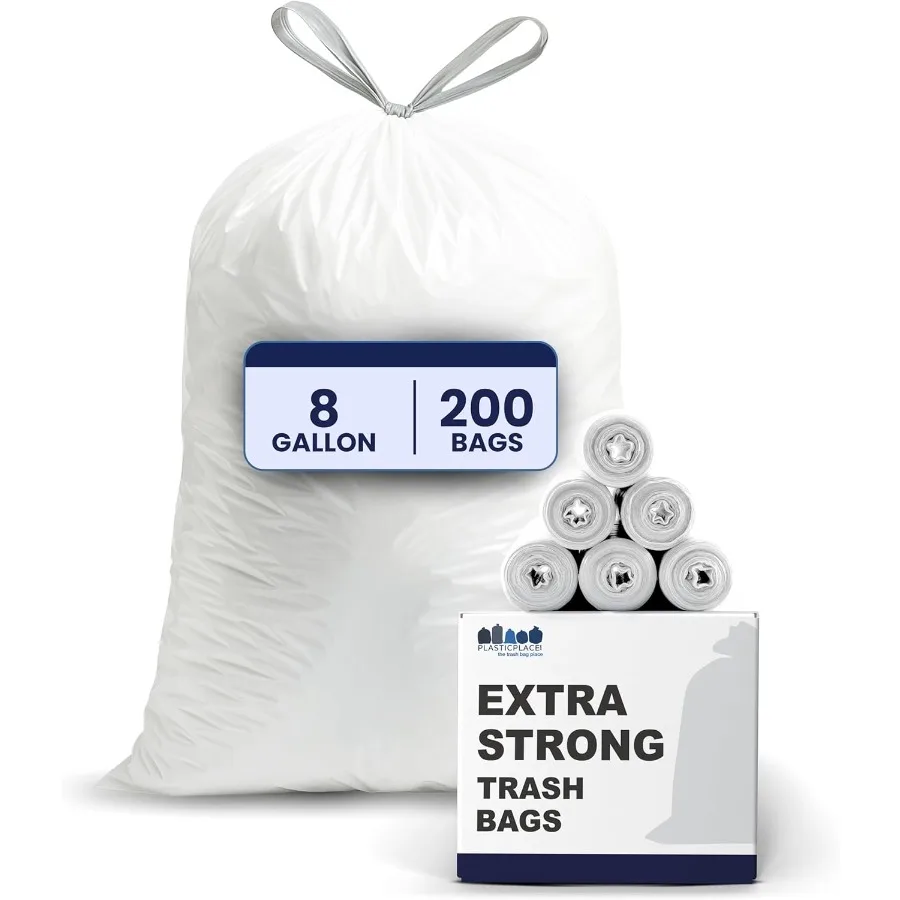 

8 Gallon Trash Bags White Drawstring Garbage Can Liners 200 Count LeakResistant and TearProof for Kitchen Bathroom Office and S