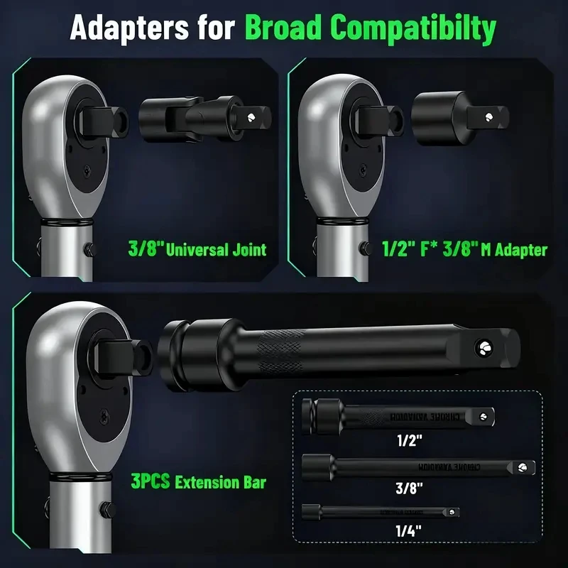 TaskStar 8 pezzi Set di chiavi dinamometriche per carichi pesanti Set di bussole novità professionali completi Precisione 3% 10-227Nm per auto moto bici