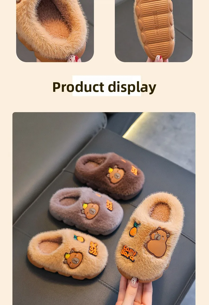 Capybara Winter Kinder-Plattform-Hausschuhe 2026 Modische Warme Plüsch-Eltern-Kind-Hausschuhe Rutschfeste Damen-Baumwollschuhe – Detail 11