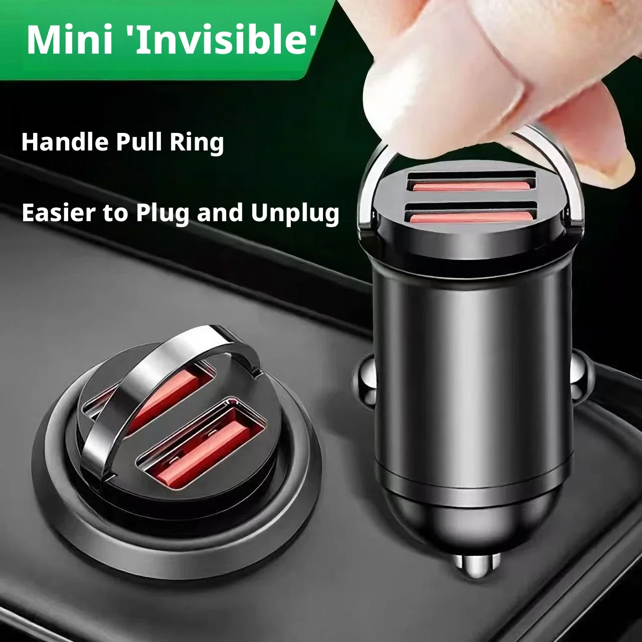 Mini Invisible Dual USB Fast Car Charger With Pull Hidden Cigarette Lighter Adapter Portable Car Phone Charger For Smartphones