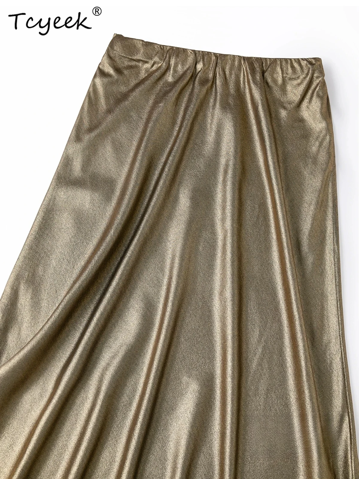 Tcyeek 100% Real Silk Womens Skirts Summer Skirt Metallic Texture Elegant Fish Tail Skirt Female Clothing Faldas Para Mujeres