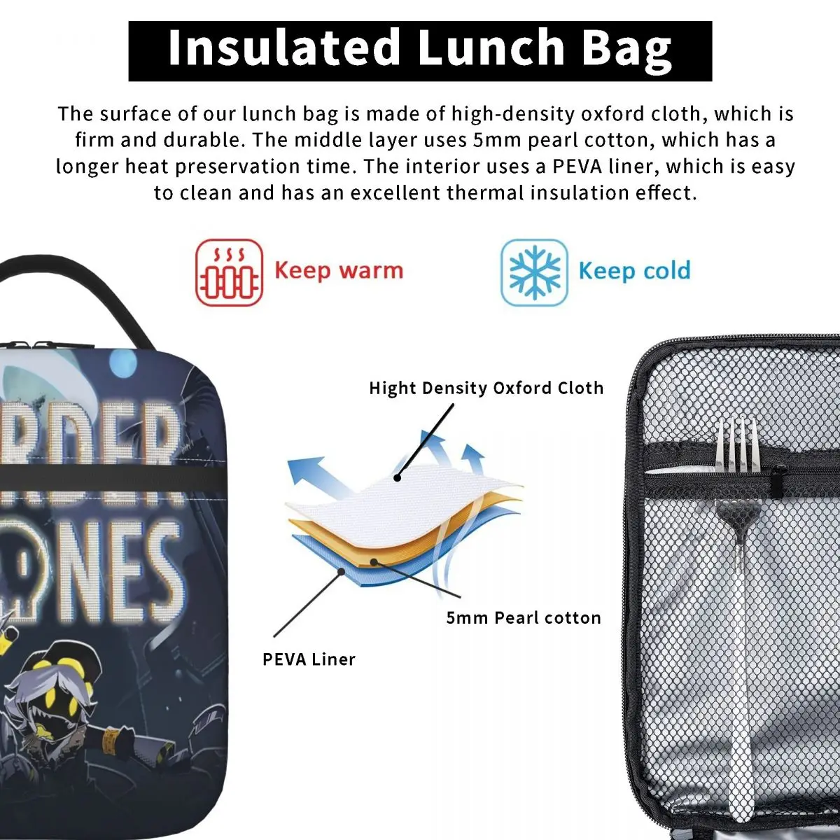 Bolsa de almuerzo aislada con accesorios para Drones Murder, enfriador portátil, caja térmica Bento, almacenamiento de alimentos, picardías, Uzi Cool, ideal para viajes