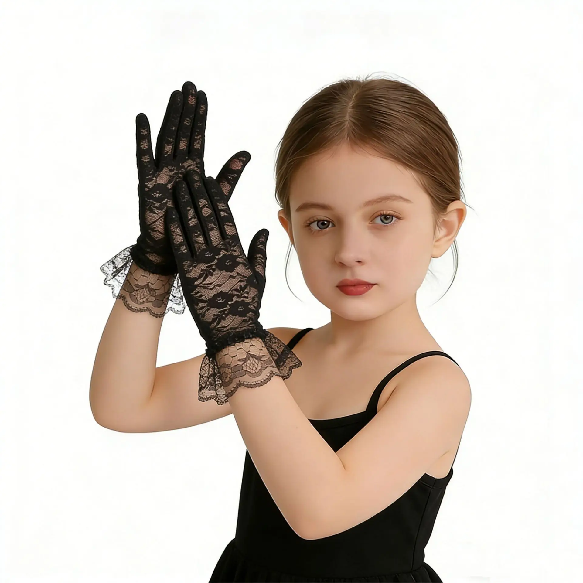 Gloves Kids Lace Ruffle Flower Girl Wedding Party Costume Accessory Childrens Day Dress Up Soft Breathable Stretchy Lightweight