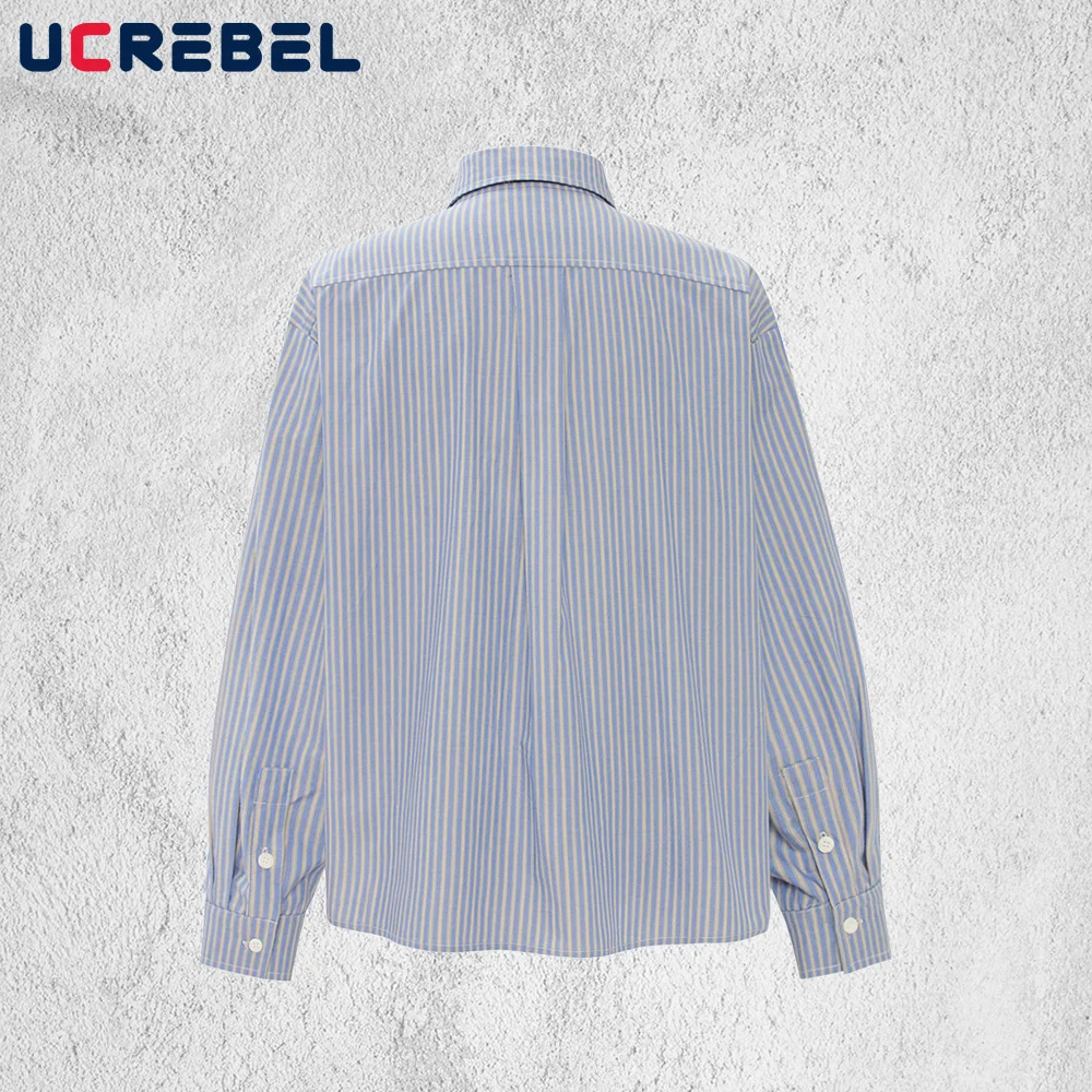 Retro Vertical Stripes Long Sleeve Shirts Mens Autumn High Street Loose Single Breasted Shirts Man